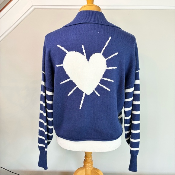 Kerri Rosenthal Sweaters - Kerri Rosenthal Womens Radiant Heart Polo Sweater Blue White Striped NWT Size XS